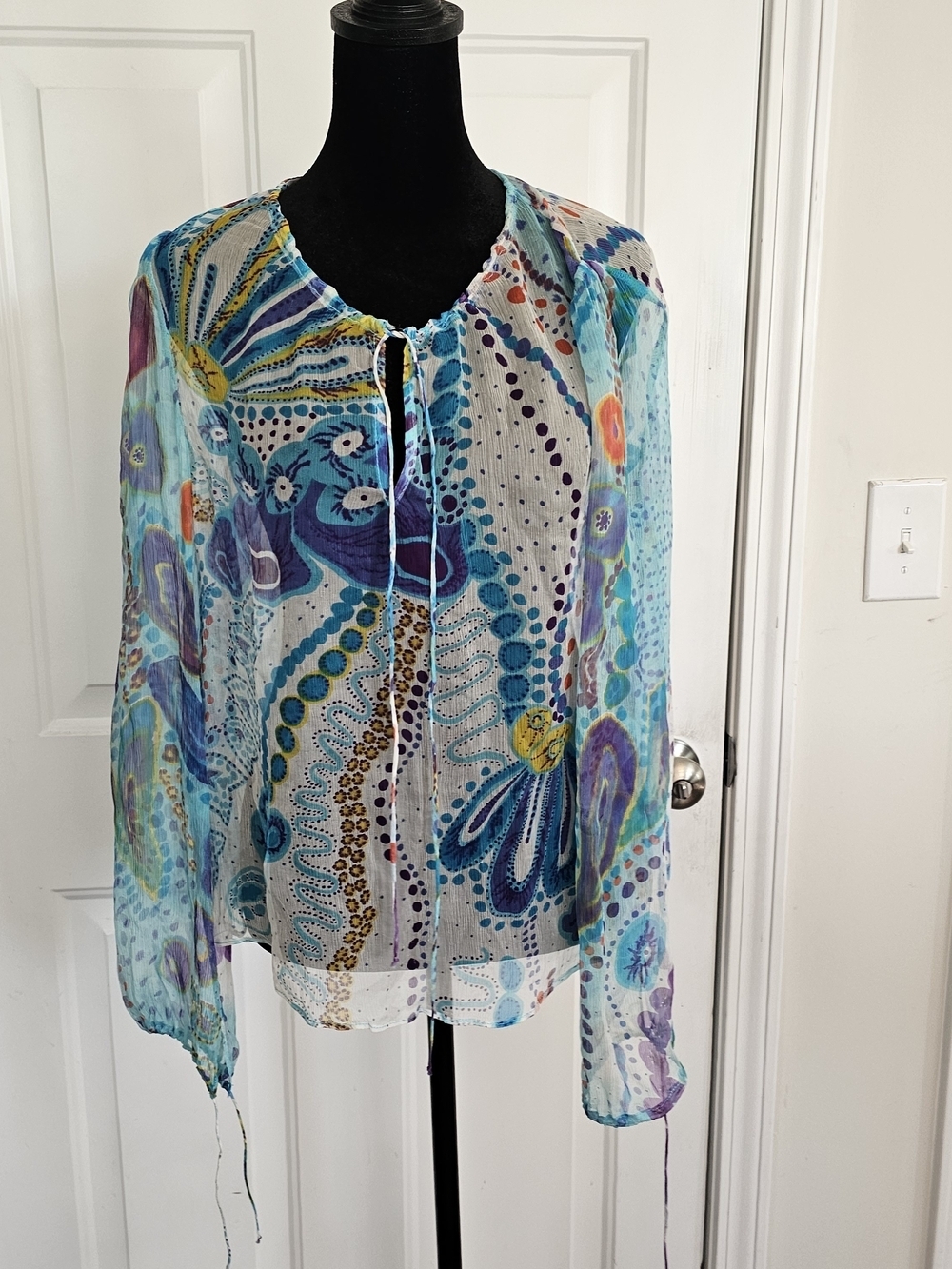 Sheer Multi-Color  Tie-Front Blouse Size Small Whimsigoth Fairycore Y2k {Bx16}
